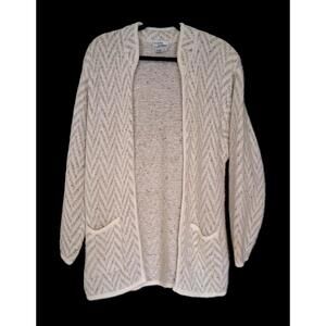 Hasting & Smith Women's Ivory Beige Open Front Wool Blend Cardigan Pockets, Lg
